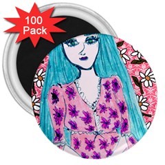 Blue Haired Girl Wall 3  Magnets (100 Pack) by snowwhitegirl