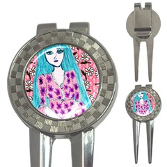 Blue Haired Girl Wall 3-in-1 Golf Divots by snowwhitegirl