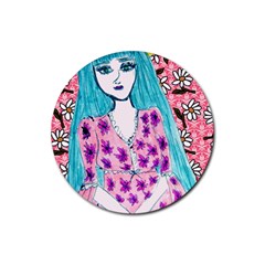 Blue Haired Girl Wall Rubber Coaster (round)  by snowwhitegirl