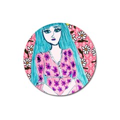 Blue Haired Girl Wall Magnet 3  (round) by snowwhitegirl