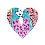 Blue Haired Girl Wall Heart Magnet Front