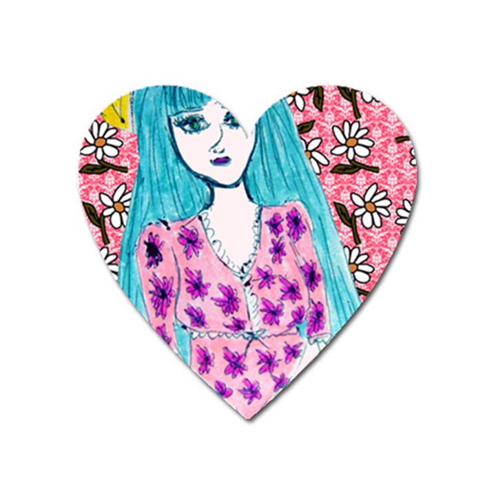 Blue Haired Girl Wall Heart Magnet