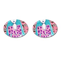 Blue Haired Girl Wall Cufflinks (oval) by snowwhitegirl