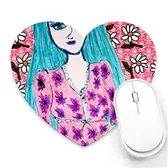 Blue Haired Girl Wall Heart Mousepads by snowwhitegirl