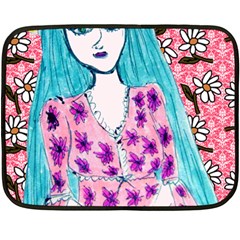 Blue Haired Girl Wall Double Sided Fleece Blanket (mini)  by snowwhitegirl