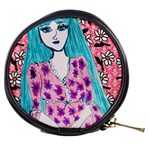 Blue Haired Girl Wall Mini Makeup Bag Front