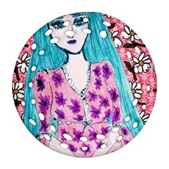 Blue Haired Girl Wall Ornament (round Filigree) by snowwhitegirl