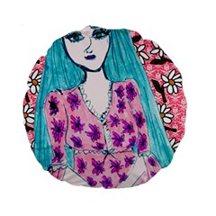 Blue Haired Girl Wall Standard 15  Premium Round Cushions by snowwhitegirl