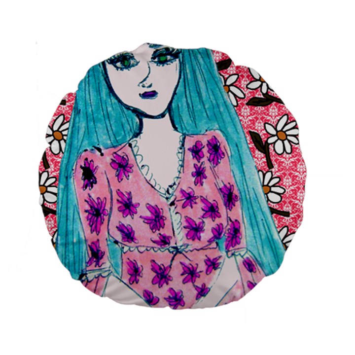 Blue Haired Girl Wall Standard 15  Premium Round Cushions