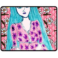 Blue Haired Girl Wall Double Sided Fleece Blanket (medium)  by snowwhitegirl