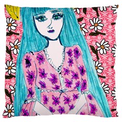 Blue Haired Girl Wall Large Flano Cushion Case (two Sides) by snowwhitegirl