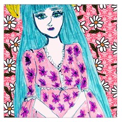 Blue Haired Girl Wall Large Satin Scarf (square) by snowwhitegirl