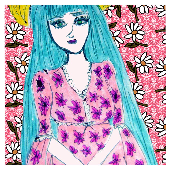 Blue Haired Girl Wall Wooden Puzzle Square