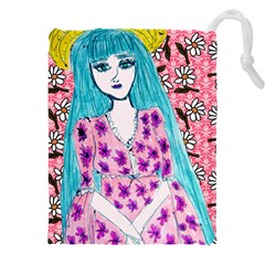 Blue Haired Girl Wall Drawstring Pouch (5xl) by snowwhitegirl