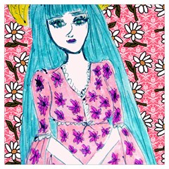 Blue Haired Girl Wall Long Sheer Chiffon Scarf  by snowwhitegirl