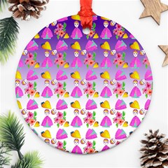 Girl With Hood Cape Heart Lemon Patternpurple Ombre Ornament (round) by snowwhitegirl