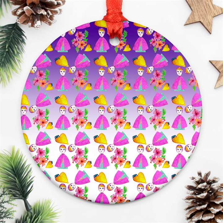 Girl With Hood Cape Heart Lemon Patternpurple Ombre Ornament (Round)