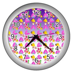 Girl With Hood Cape Heart Lemon Patternpurple Ombre Wall Clock (silver) by snowwhitegirl