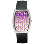 Girl With Hood Cape Heart Lemon Patternpurple Ombre Barrel Style Metal Watch Front