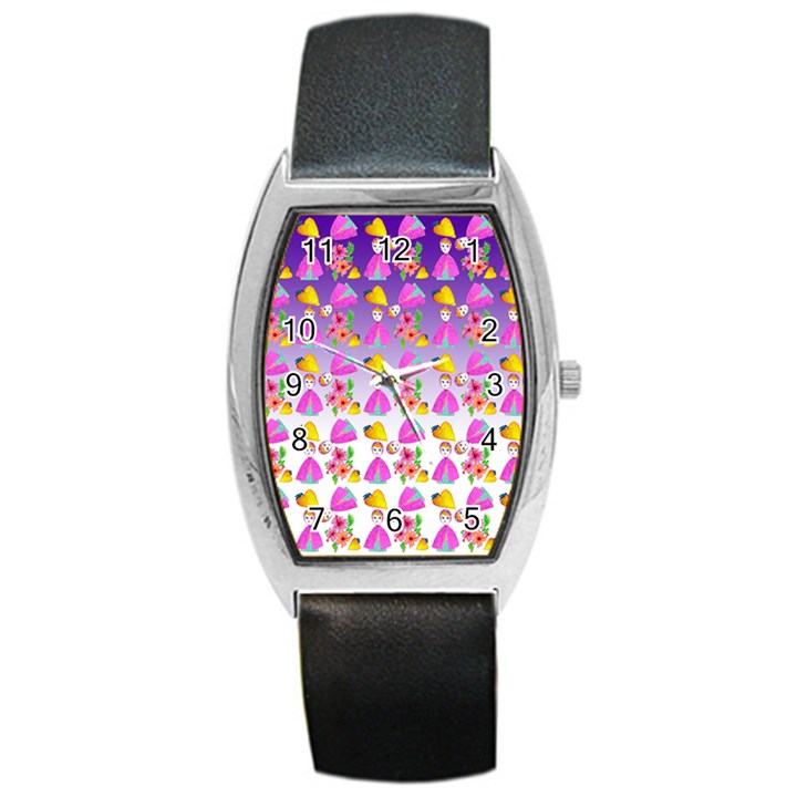 Girl With Hood Cape Heart Lemon Patternpurple Ombre Barrel Style Metal Watch