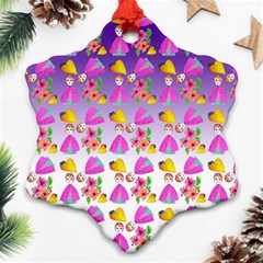 Girl With Hood Cape Heart Lemon Patternpurple Ombre Ornament (snowflake)