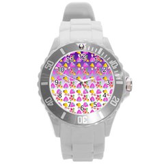 Girl With Hood Cape Heart Lemon Patternpurple Ombre Round Plastic Sport Watch (l) by snowwhitegirl