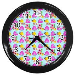 Girl With Hood Cape Heart Lemon Pattern Blue Wall Clock (black) by snowwhitegirl