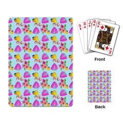 Girl With Hood Cape Heart Lemon Pattern Blue Playing Cards Single Design (rectangle)