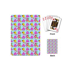 Girl With Hood Cape Heart Lemon Pattern Blue Playing Cards Single Design (mini)