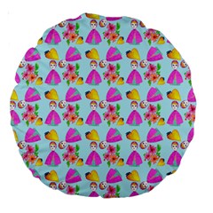 Girl With Hood Cape Heart Lemon Pattern Blue Large 18  Premium Round Cushions by snowwhitegirl