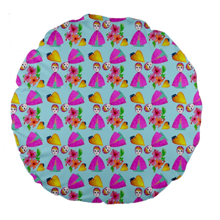 Girl With Hood Cape Heart Lemon Pattern Blue Large 18  Premium Round Cushions