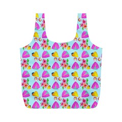 Girl With Hood Cape Heart Lemon Pattern Blue Full Print Recycle Bag (m) by snowwhitegirl