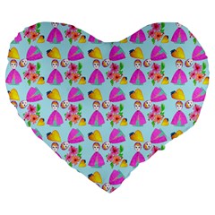 Girl With Hood Cape Heart Lemon Pattern Blue Large 19  Premium Flano Heart Shape Cushions by snowwhitegirl