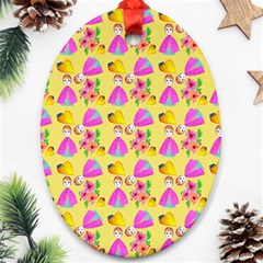 Girl With Hood Cape Heart Lemon Pattern Yellow Oval Ornament (two Sides)