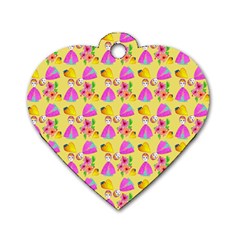 Girl With Hood Cape Heart Lemon Pattern Yellow Dog Tag Heart (one Side) by snowwhitegirl