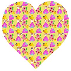 Girl With Hood Cape Heart Lemon Pattern Yellow Wooden Puzzle Heart by snowwhitegirl