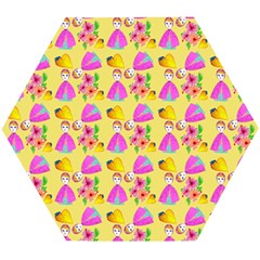 Girl With Hood Cape Heart Lemon Pattern Yellow Wooden Puzzle Hexagon by snowwhitegirl