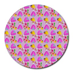 Girl With Hood Cape Heart Lemon Pattern Lilac Round Mousepads by snowwhitegirl