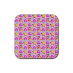 Girl With Hood Cape Heart Lemon Pattern Lilac Rubber Coaster (square)  by snowwhitegirl