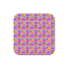 Girl With Hood Cape Heart Lemon Pattern Lilac Rubber Square Coaster (4 Pack)  by snowwhitegirl