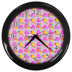 Girl With Hood Cape Heart Lemon Pattern Lilac Wall Clock (black) by snowwhitegirl