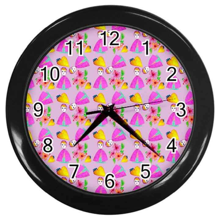 Girl With Hood Cape Heart Lemon Pattern Lilac Wall Clock (Black)