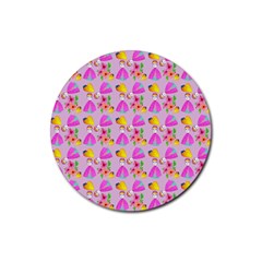 Girl With Hood Cape Heart Lemon Pattern Lilac Rubber Coaster (round)  by snowwhitegirl