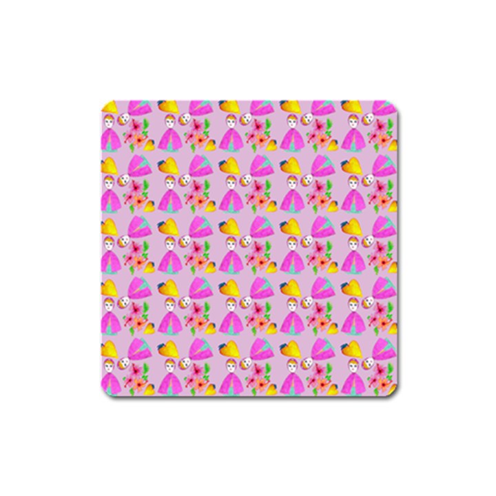 Girl With Hood Cape Heart Lemon Pattern Lilac Square Magnet