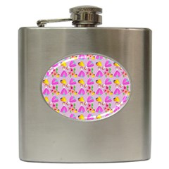 Girl With Hood Cape Heart Lemon Pattern Lilac Hip Flask (6 Oz) by snowwhitegirl