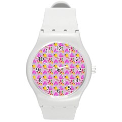 Girl With Hood Cape Heart Lemon Pattern Lilac Round Plastic Sport Watch (m) by snowwhitegirl