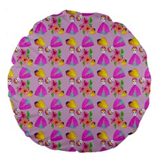 Girl With Hood Cape Heart Lemon Pattern Lilac Large 18  Premium Round Cushions by snowwhitegirl