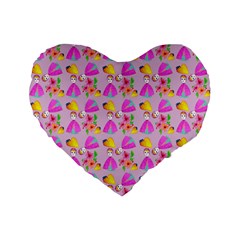 Girl With Hood Cape Heart Lemon Pattern Lilac Standard 16  Premium Flano Heart Shape Cushions by snowwhitegirl