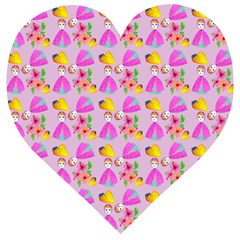 Girl With Hood Cape Heart Lemon Pattern Lilac Wooden Puzzle Heart by snowwhitegirl