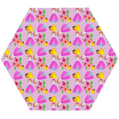 Girl With Hood Cape Heart Lemon Pattern Lilac Wooden Puzzle Hexagon by snowwhitegirl